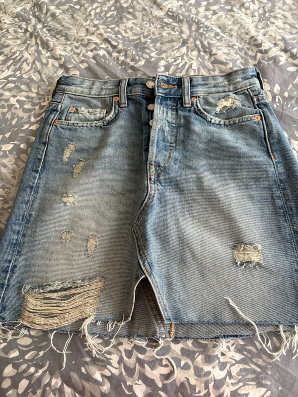 Distressed Light Blue Denim Mini Skirt